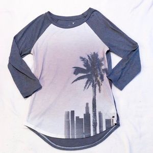 American Eagle Soft & Sexy Palm Tree Raglan Tee